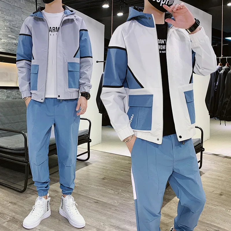

Men's Tracksuit men Fall winter Man Set Sweat Suit Polyester Overalls Korean Tooling Plus Size Hoodies Pant two piece streetwear