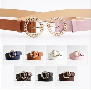 

2020 new ladies personality round buckle belt PU fashion casual decorative jeans dress ladies belt