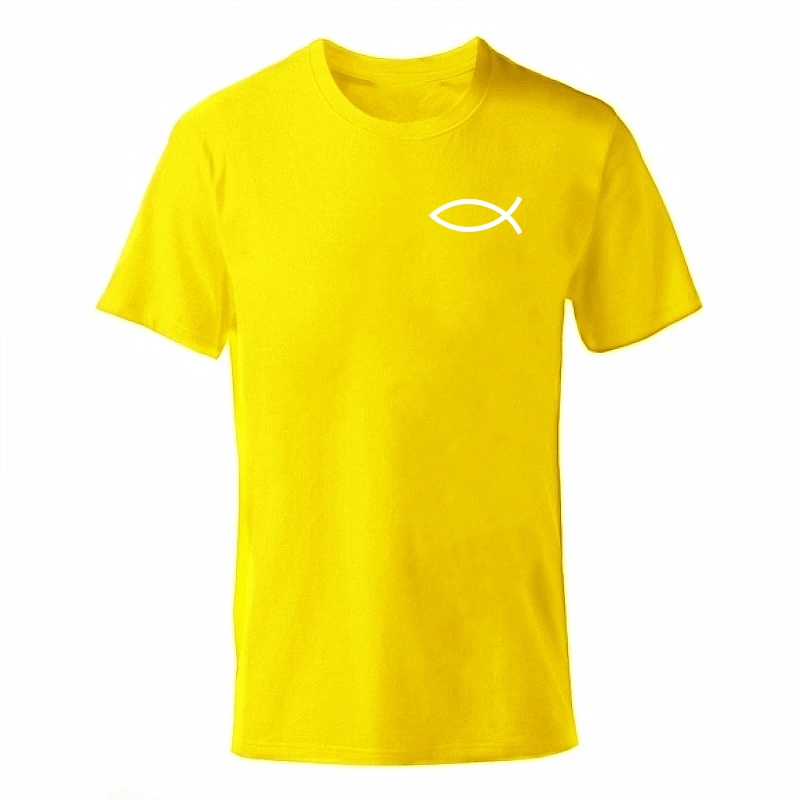 x-yellow-b Новинка года, футболка мужские футболки с изображением Иисуса, летняя футболка для мальчиков, с коротким рукавом, с принтом в виде маленькой рыбы, футболка из хлопка - Цвет: x-yellow-b