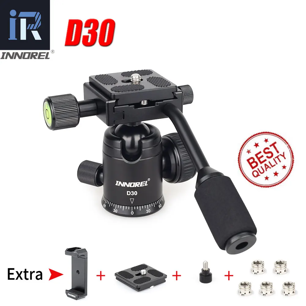 

INNOREL D30 portable tripod head comes with a panoramic ball head with a detachable handle. For digital SLR cameras