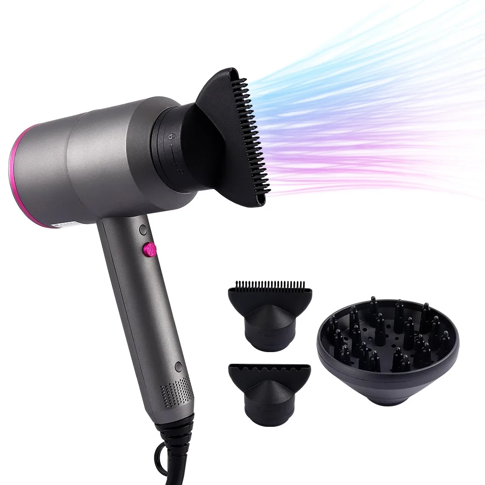 

obecilc Salon Ionic Hair Dryer Strong Wind Hot &Cold Wind Negative Ionic Hammer Blower Dry Electric Hair Dryer With 3 Nozzles