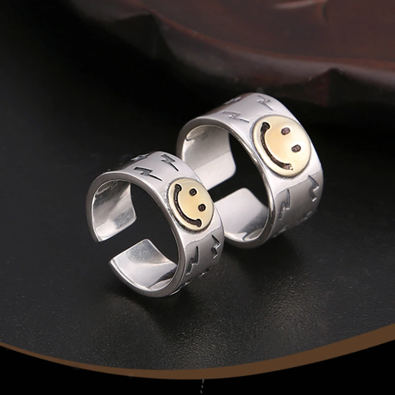 S925 Серебряное кольцо со смайликом для мужчин и женщин модное Открытое пары