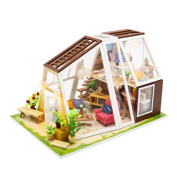 

DIY Creative Gift Handmade Theme Wooden Cabin Assembly Building Model Toy Set with Light and Music Home Room Decor- Aurora Cabin