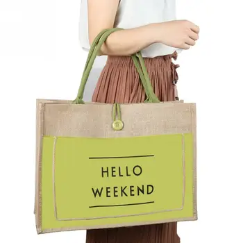 

Square Casual Shopping Gift Large Capacity Travel Letter Printing Daily Carrier Classic Women Handbag Jute Tote Wear Resistant