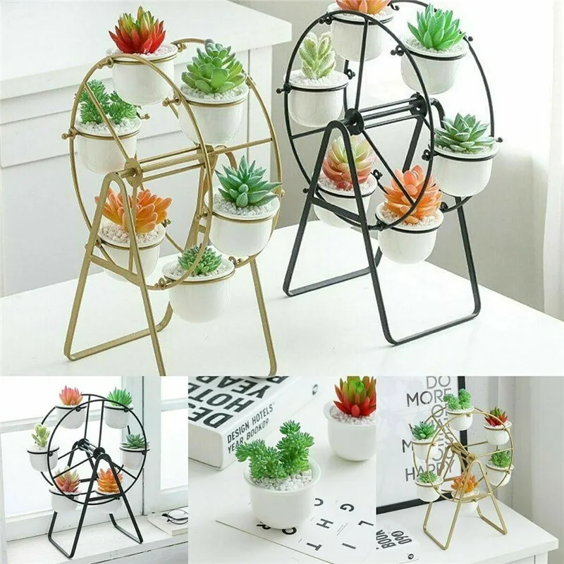 

Ferris Wheel Plant Stand with 6 Succulent Pots Decorative Ceramic Flower Planter Pot Stand for Home Office Desk Simple white