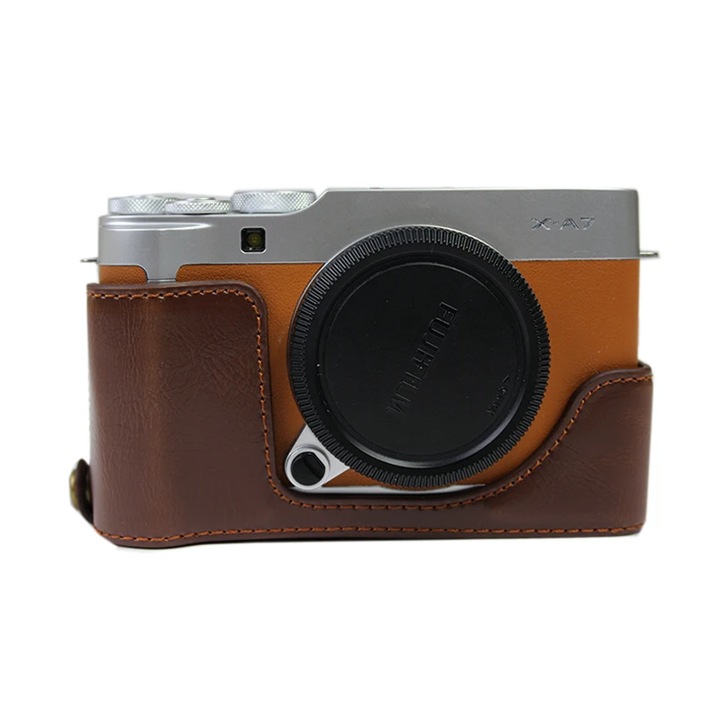 Из искусственной кожи чехол для камеры Сумка для fuji X-A7 XA7 fuji пленка XA-7 протектор держатель оболочки с отверстием батареи