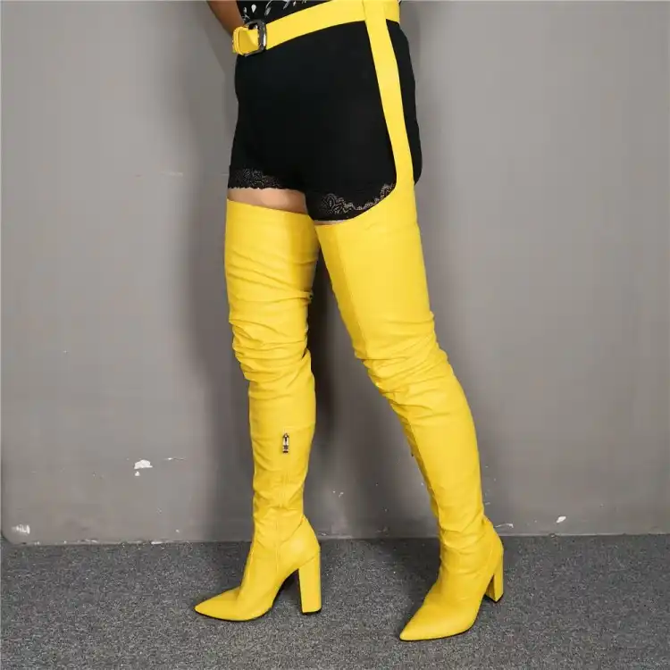 yellow thigh high heels