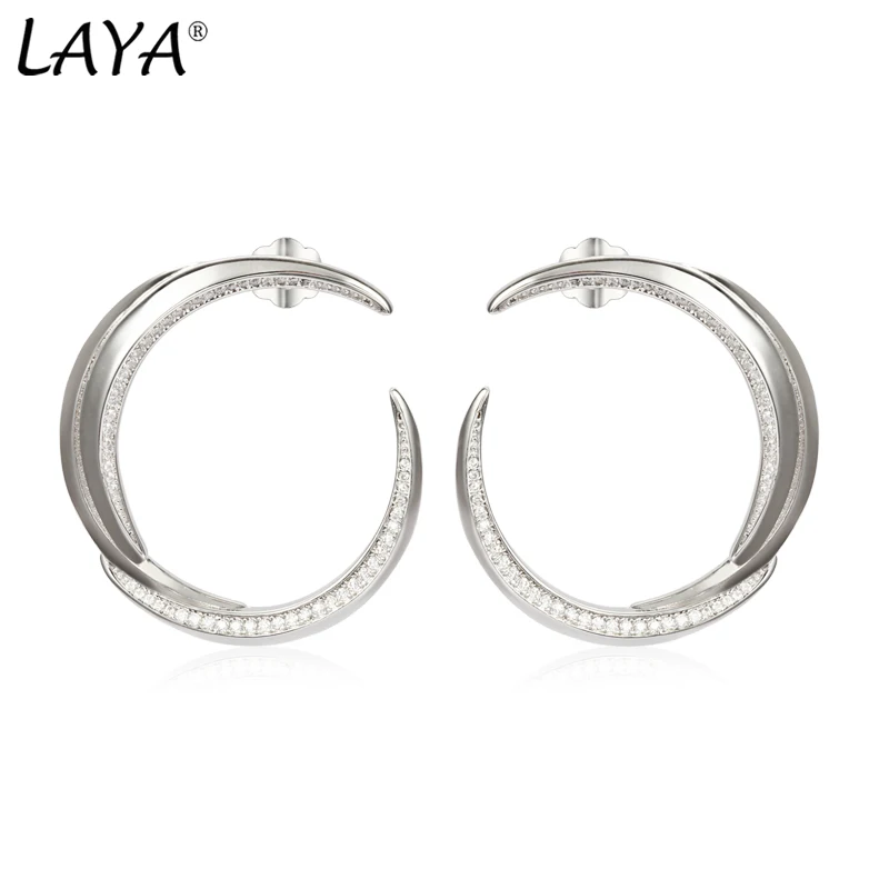 

LAYA 925 Sterling Silver Fashion Personality Moon Shining Zircon Half Hoop Earrings For Mother's Day Gift Fine Jewelry