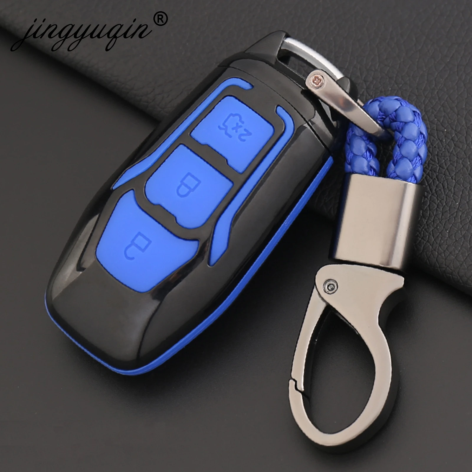 For Ford Edge Mondeo Mustang Key Shell keychain Carbon Fiber+Silicone Car Smart Remote Key Case Automobile Protective Cover