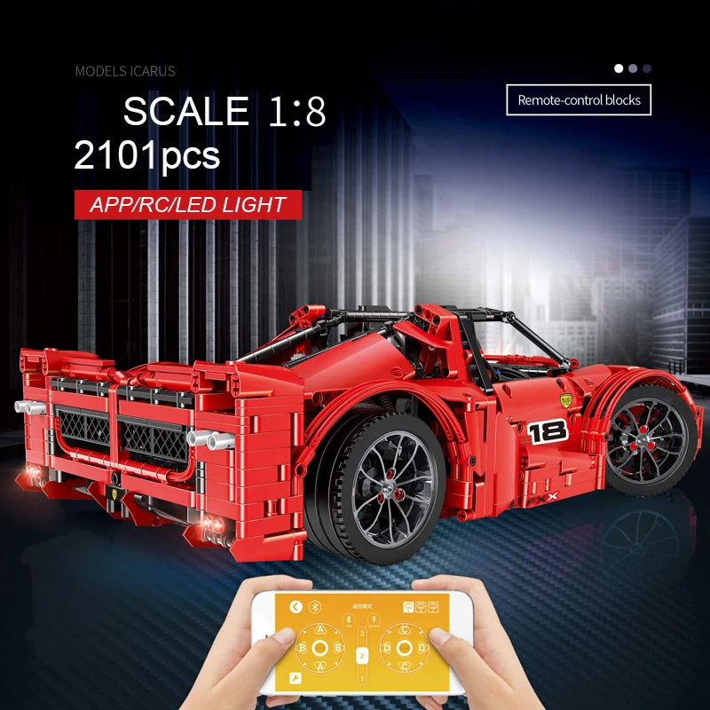 Плесень King 13085, красный техник, Радиоуправляемый автомобиль, совместимый Moc-5902, строительные блоки, кирпичи, развивающие игрушки, подарки на день рождения с приложением, светодиодный