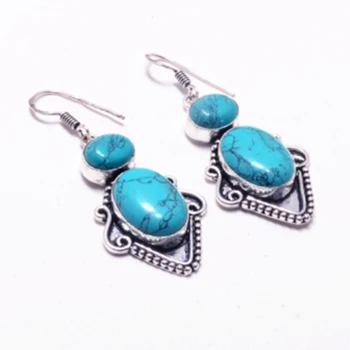 

Genuine Turquoise Silver Overlay on Copper Earrings , Hand made Women Jewelry Gift, E5103
