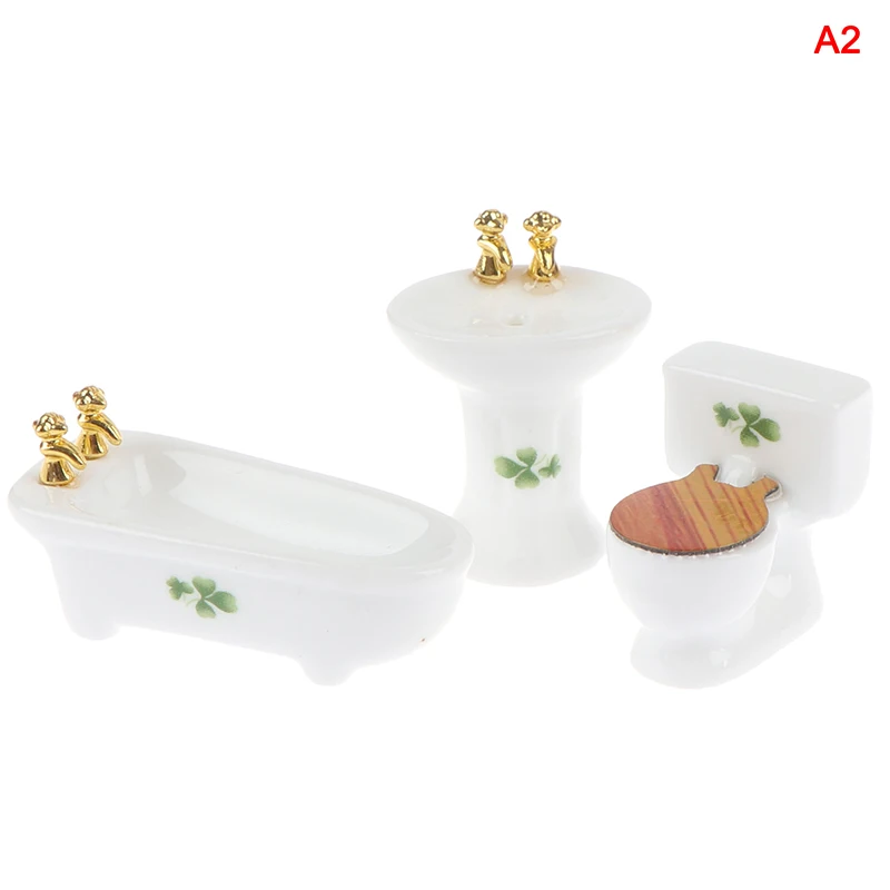 1Set(3pcs) 1/24 Dollhouse Miniature Bathroom Set Ceramic Bathtub Toilet for Dolls House Furniture Play Toy 3Styles