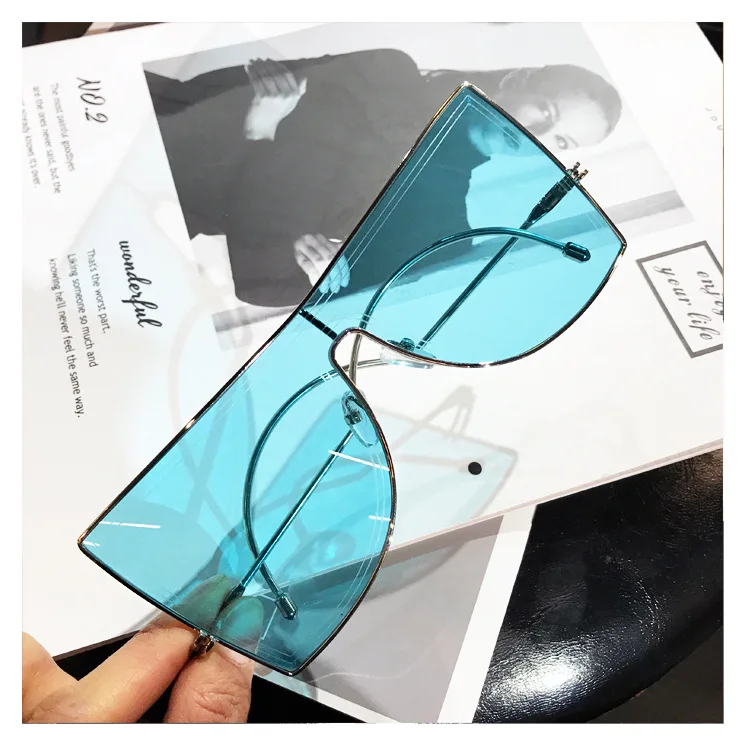 Плоские крупные женские солнцезащитные очки прозрачные синие линзы Модные женские оттенки большие роскошные солнцезащитные очки металлические UV400 очки