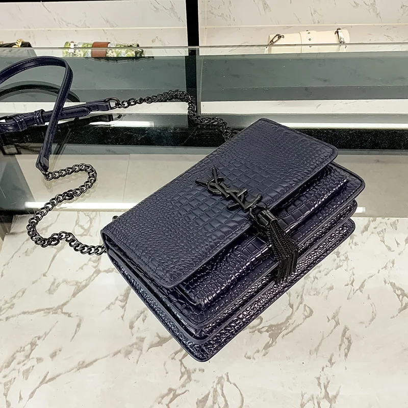 

WOMEN'S Leather Bags 2020 Spring And Summer New Style Crocodile Pattern Chain Tassels Bag Poplar Forest Crossbody Bag Bag