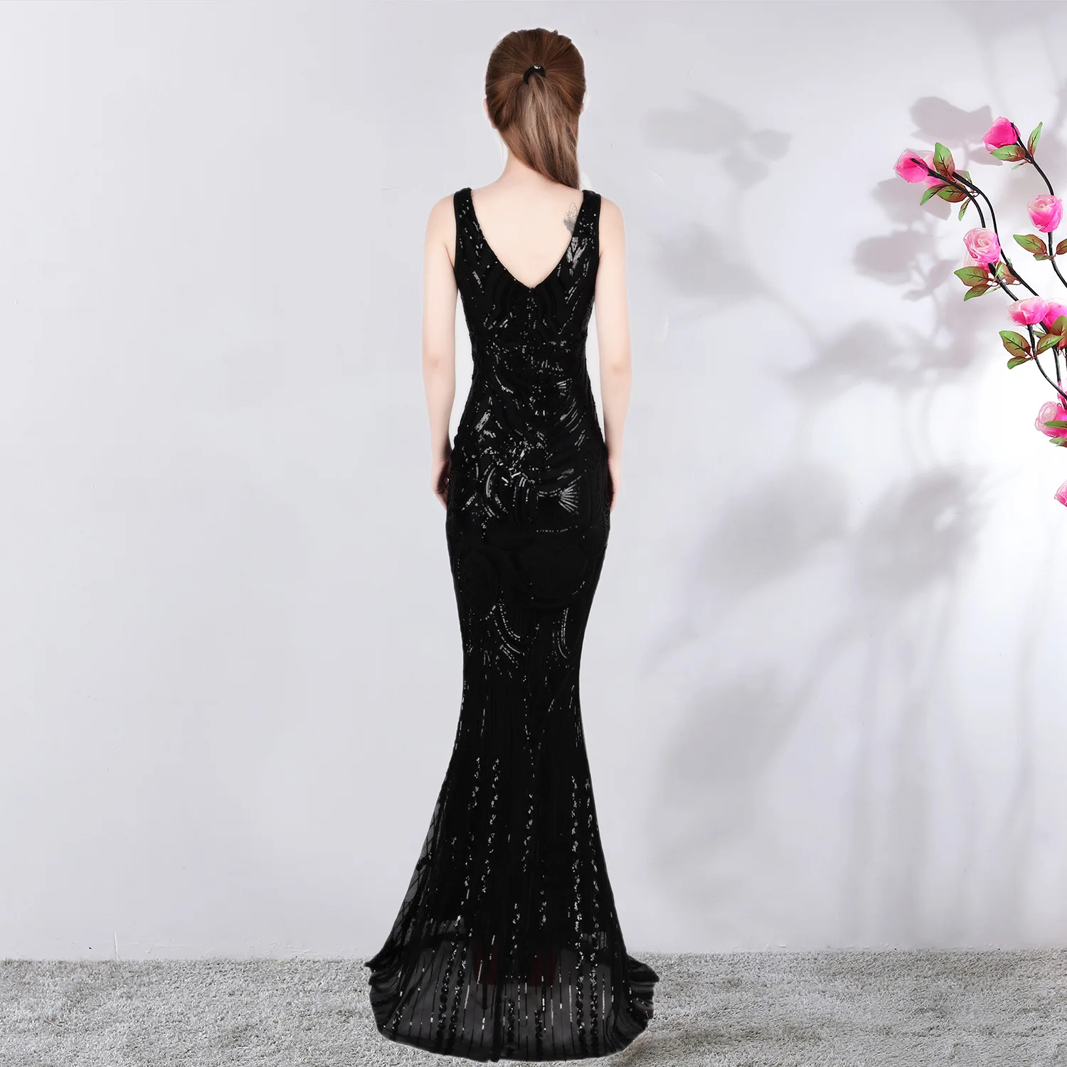 Новые пикантные Длинные вечерние платья аппликации русалки Sequined женское платье в красный горошек для Bridemaide Vestidos De Fiesta Largos De торжественный