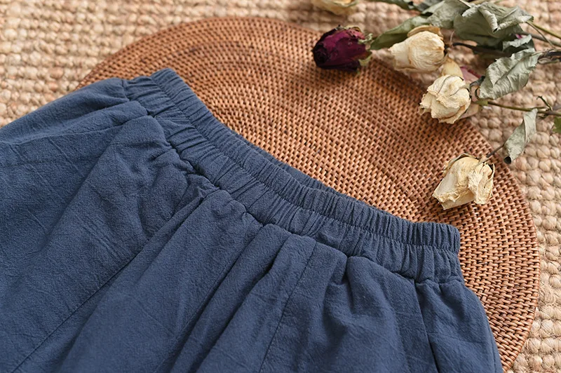 Women Autumn Winter Patchwork Elastic Waist Pants Ladies Vintage Spliced Retro Pants Female Cotton Linen Trousers