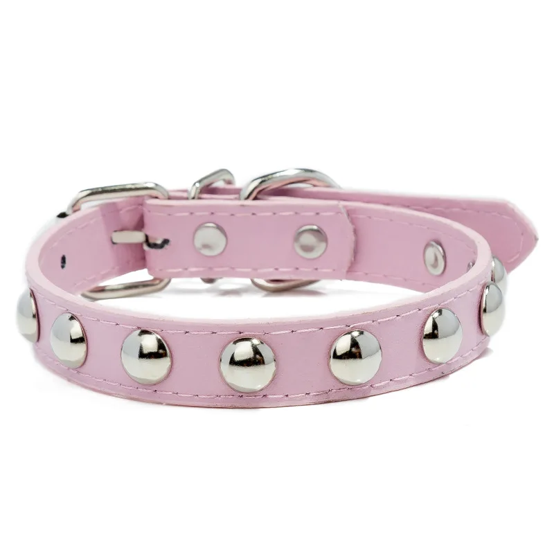 Pink Ошейник для собак и кошек, заклепка в форме гриба, искусственная кожа, модный прочный разноцветный регулируемый размер, товары для животных - Цвет: Pink