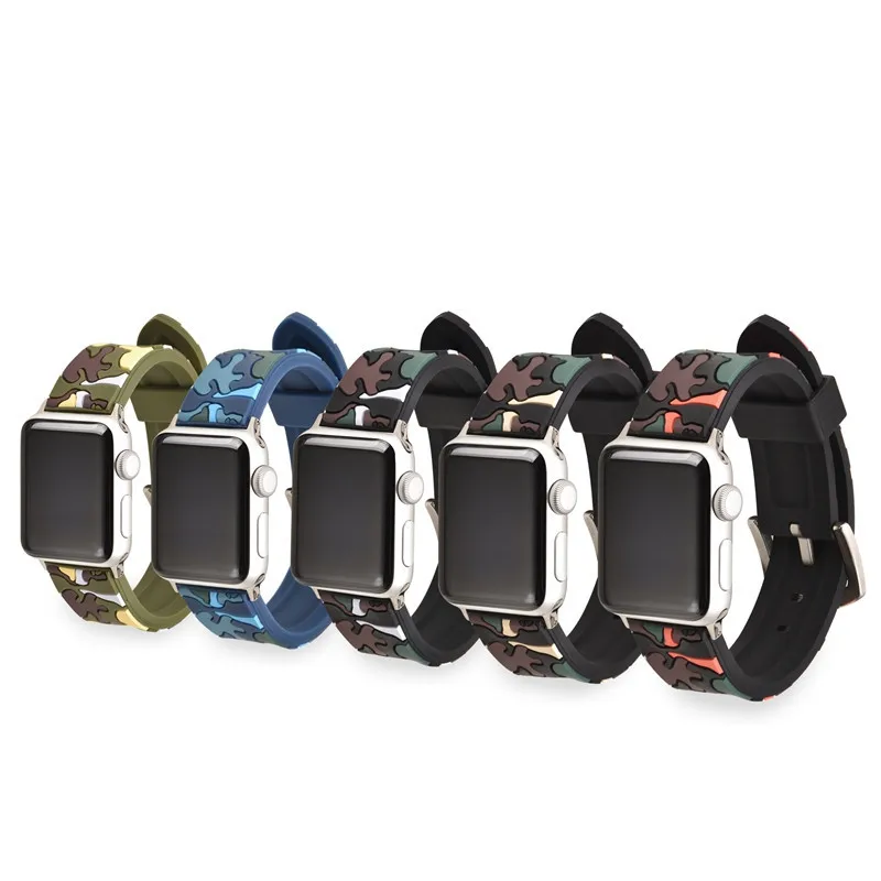 Для apple Smartwatch модный ремешок для apple Iwatch4 3 2 1 Мужской Камуфляжный силиконовый ремешок для apple watch 38 мм 40 мм 42 мм 44 мм
