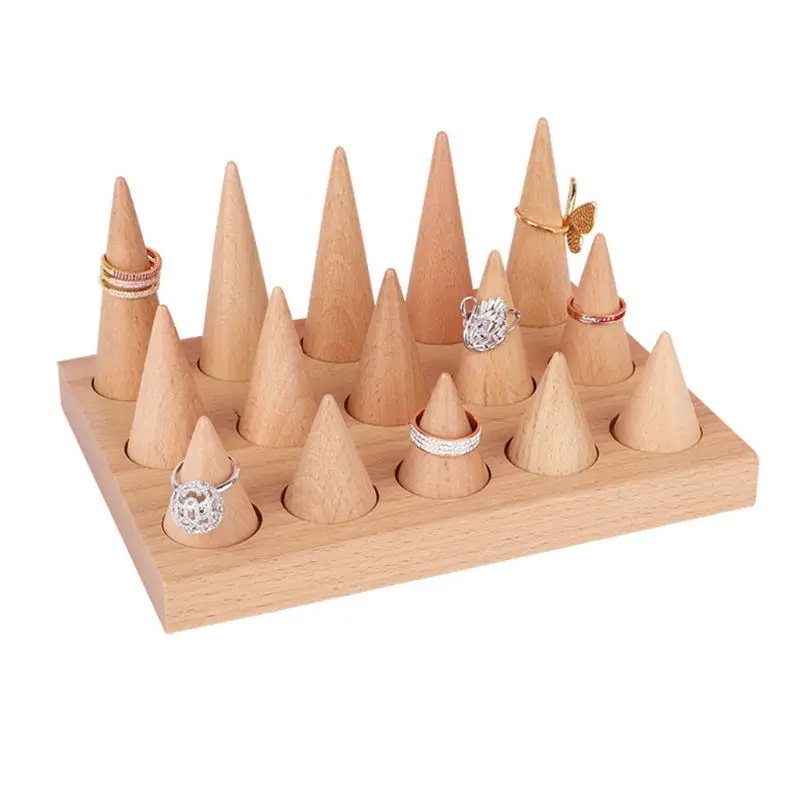  Natural Wood Finger Ring Stand Jewelry Display Holder Showcase Bracelets Display