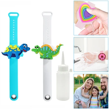 

Funny Dinosaur Cartoon Wristband Hand Dispenser Children Kids portable soap dispenser Outdoor pulsera gel desinfectante