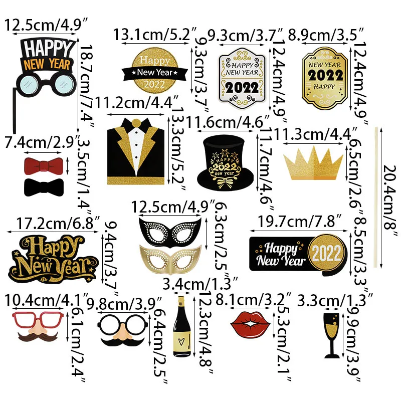 Happy New Year Decorations 2022 Christmas Balloons Decor Gold Black Disposable Tableware For Home New Year's Eve Party Ornaments