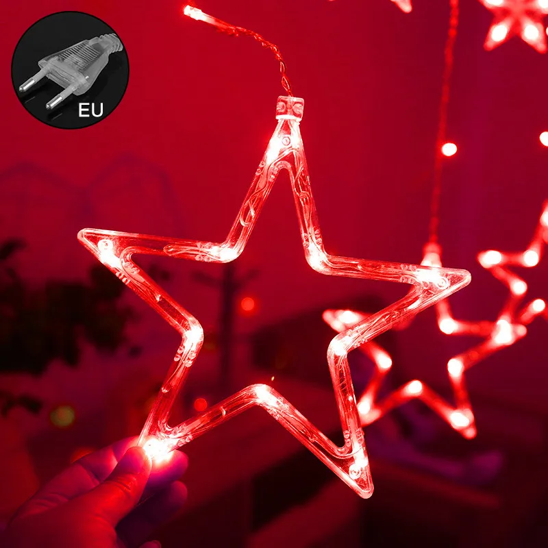EU Plug Color C Светодиодный светильник для занавесок с мерцающей звездой, Рождественская сказочная сосулька, 2,5 м, гирлянда, для свадебной вечеринки, для окна, для улицы, ночник, декоративный светильник - Цвет: EU Plug Color C