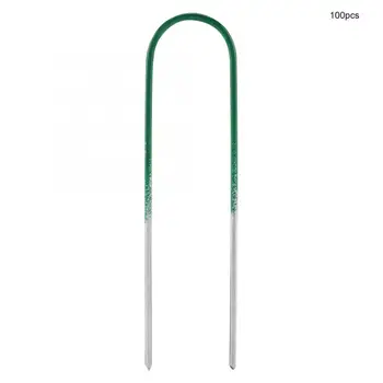 

100Pcs Artificial Grass Turf Steel -shaped Pins Weed Stakes Pegs for Garden Fence Ground.
