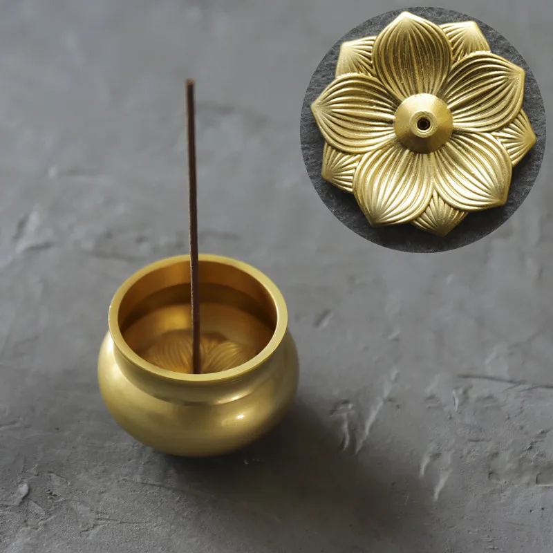 Чистый медный золотой цветок лотоса ладана горелка мини маленькая подставка для ароматических палочек кадильница для ароматерапии для храмового чайного домика домашний декор
