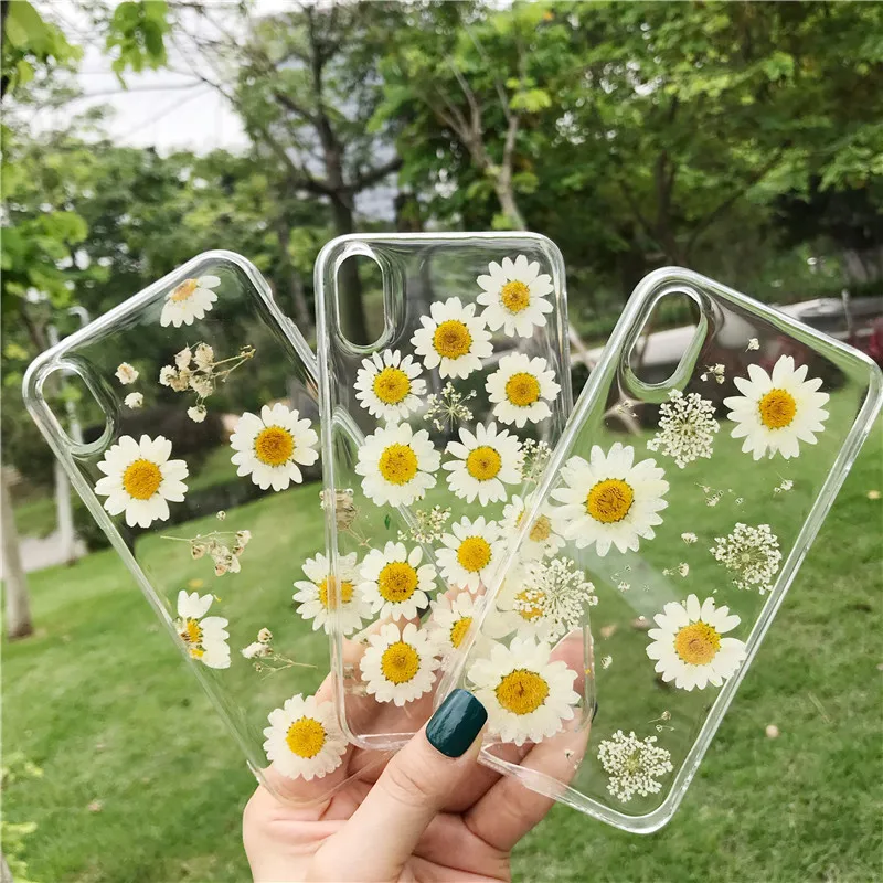 Белая Маргаритка настоящая гербарий чехол для iPhone X XS MAX XR 8 8 Plus 7 7 Plus 6 6S 6S Plus бампер Ins модный защитный ковер