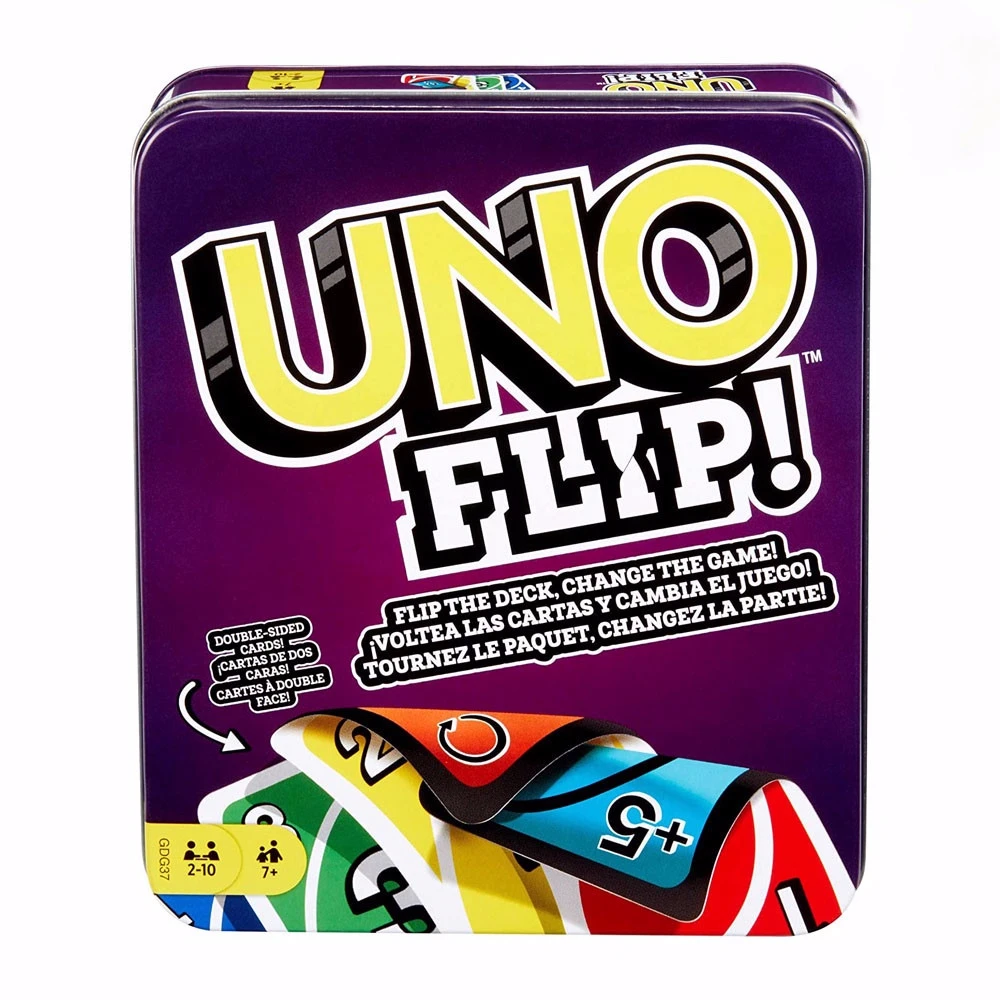 ¡Mattel Juegos UNO: Flip! Caja de hojalata para niños, juego de cartas familiar, divertido, multijugador, póker