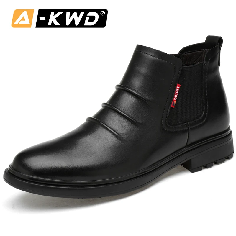 

Fashion Slip-on Winter Men Boots With Fur Keep Warm Winter Boots Men Outdoor Genuine Leather Rain Boots Men Breath Single Shoes