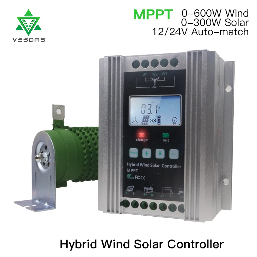 

900W MPPT Wind Solar Hybrid Boost Charge Controller 12V 24V apply for 800W 600W wind turbine generator +600W 400W solar panels