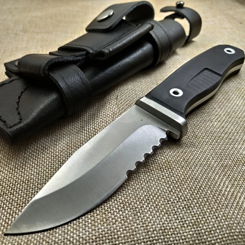 Нож для выживания D2 стальное лезвие Походный нож Инструменты Все края/пила половина охотничьи ножи и VG-10 ручка карманный нож и кожаная оболочка