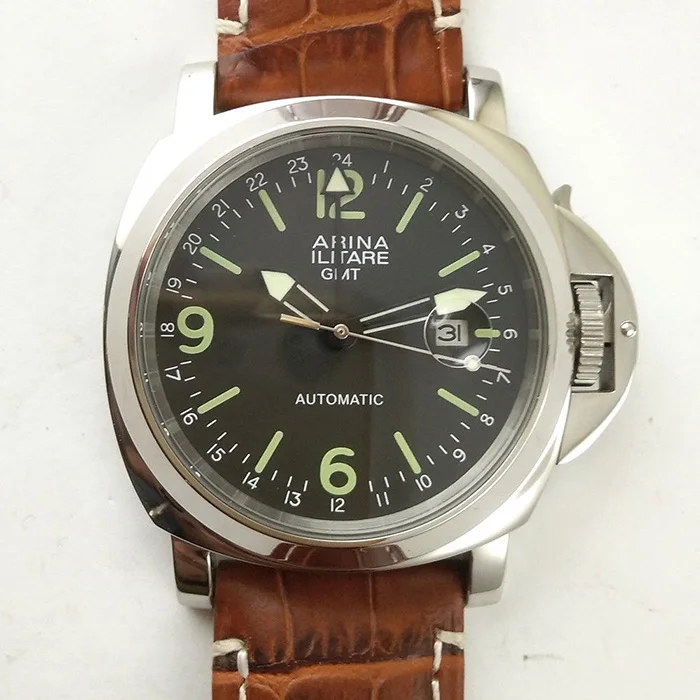 Parnis запасная мощность часы 44 мм GMT автоматический ход для мужчин t нержавеющая сталь полированная мужские часы Высокое качество кожаный ремешок