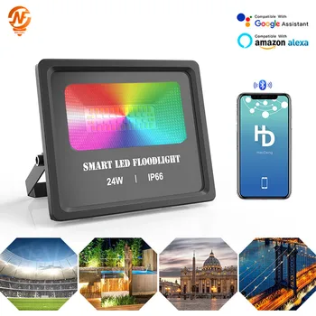 

24W Smart LED Floodlight 110V 220V RGBCW IP66 Waterproof Outdoor LED Street Lamp Landscape Lighting LED Spotlight Flood