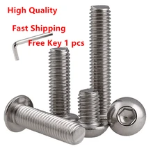 Iso7380 allen soquete chave parafusos 304 m2 m2.mm2.5 m3 m4 m5 m6 m8 hexágono hex soquete botão cabeça redonda parafuso de tampão(China)