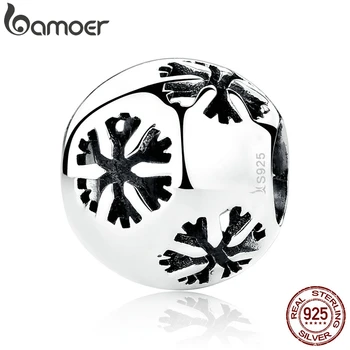 

BAMOER Christmas Gift Popular 925 Sterling Silver Snowflake Bead Charms fit Bracelets & Necklaces Fine Jewelry SCC070