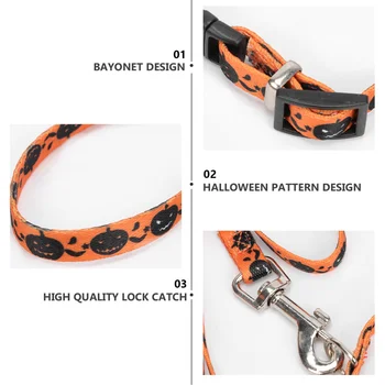 

Dog Collar and Leash Adjustable Dog Pet Halloween Pumpkin Pet Harness Set