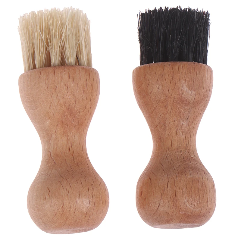 1pc Wooden Handle Shoes Shine Brush Polish Bristle Hair Buffing Brush Mini Gourd Shoes Oil Brush