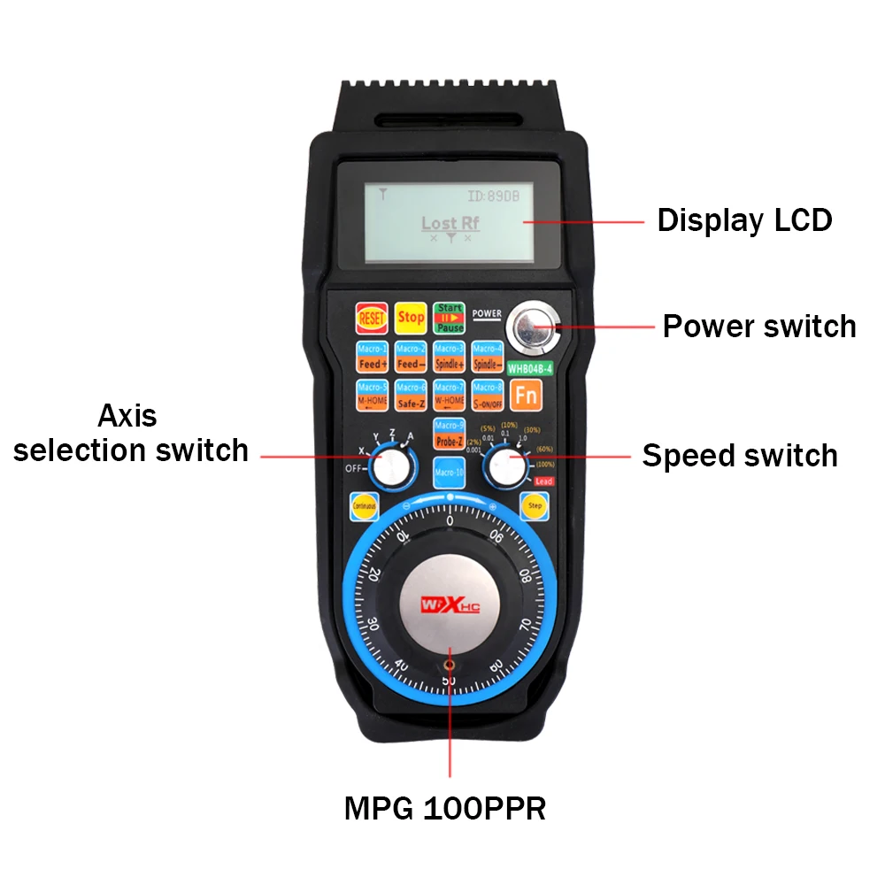 

Hot New MACH3 Handheld Digital Wireless MPG Remote Control Handwheel Transmission Frequency Hopping 4 Axis With Protective Cover