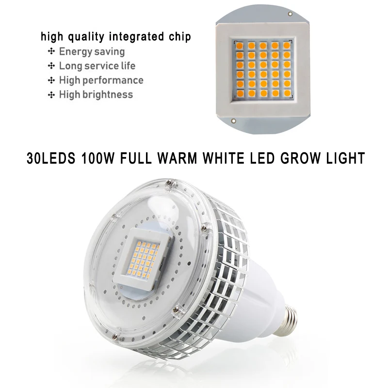 100W Warm white Полный спектр 100 Вт 150 Вт 300 Вт Светодиодный светильник для выращивания E27 COB фитолампа для растений теплая белая лампа для роста в помещении Vegs теплица - Испускаемый цвет: 100W Warm white