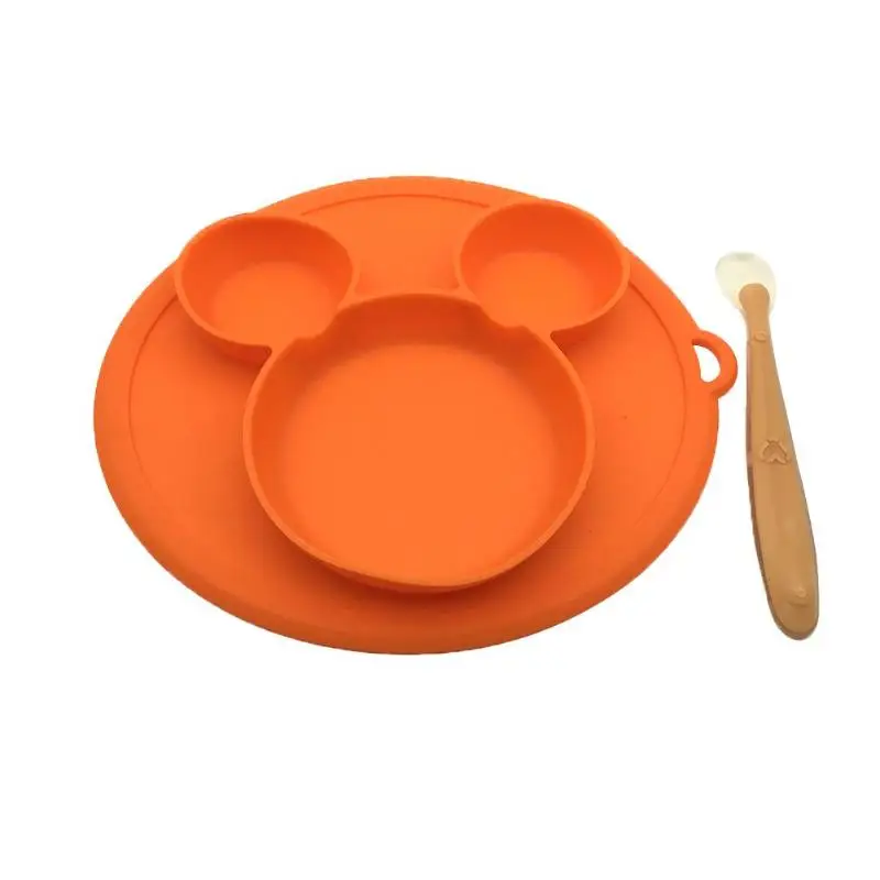 Bowl Spoon Orange Силиконовая детская тарелка с ложкой, подушка для детей, для кормления, фруктовая миска для закусок - Цвет: Bowl Spoon Orange