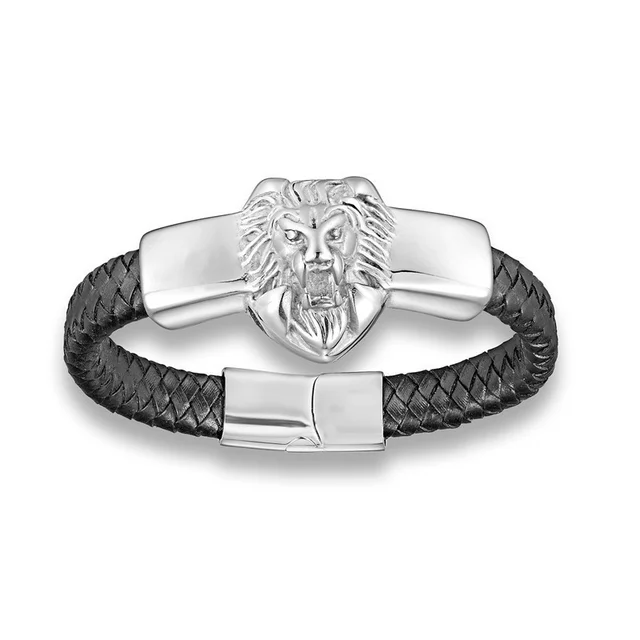 Domineering Alloy Lion Head Bracelet Men Stainless Steel Gold Color Franco Link Chain Biker Bracelet Men A14629-Silver-23cm