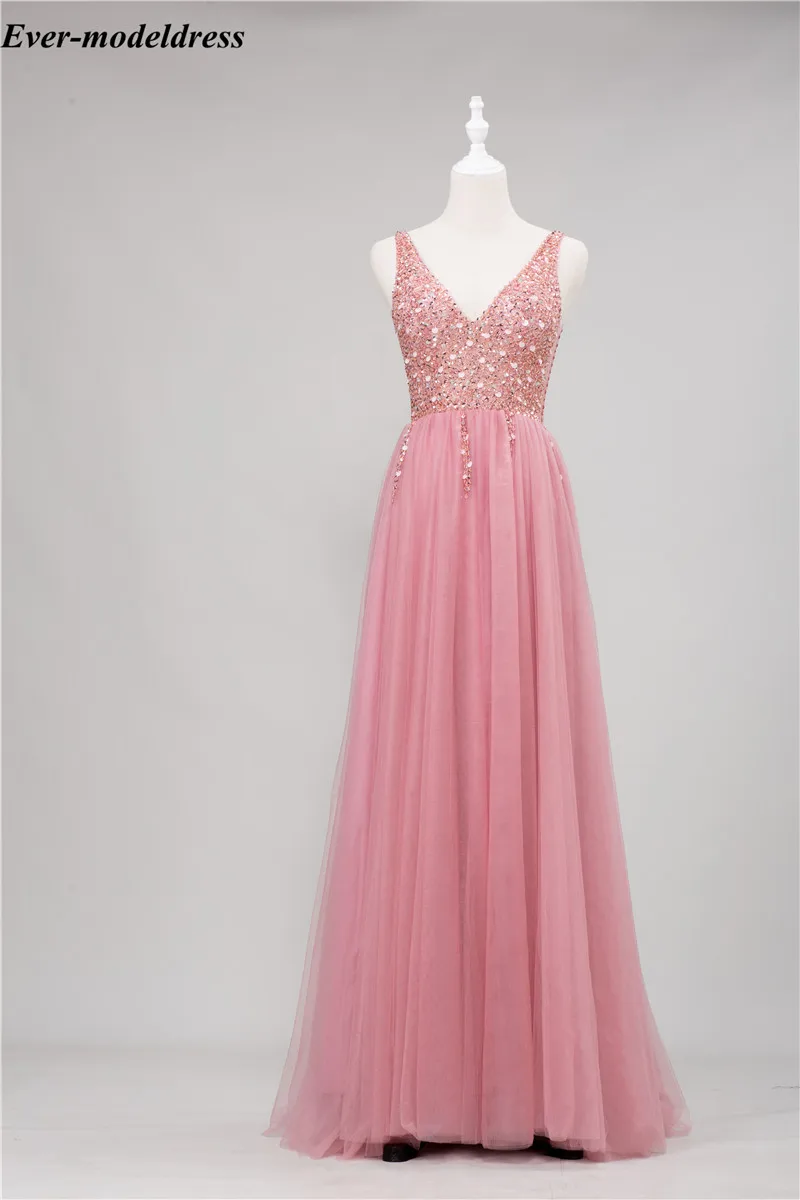 

Vestidos 2020 Prom Dresses V-Neck Corset Back Major Beading Sequins Illusion Formal Evening Occasion Gowns Plus Size Cheap