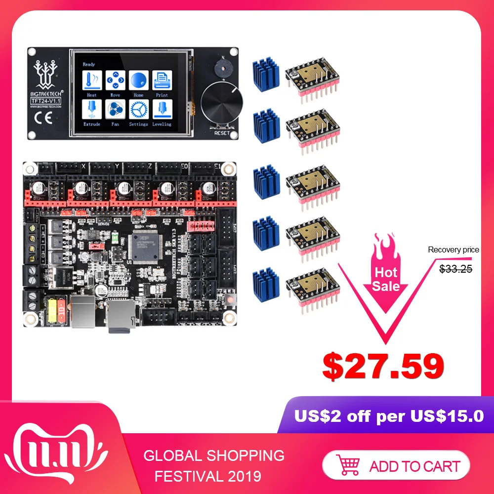Günstige BIGTREETECH SKR V1.3 3D Drucker Bord + TFT24 Touch Screen + TMC2209 TMC2208 UART TMC2130 Für Ender 3 5 MKS GEN L 3D Drucker Teile