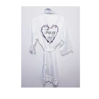 

custom bridesmaid initial robe Wedding lace satin floral wreath dressing gown Birthday party gifts personalized hen night silk