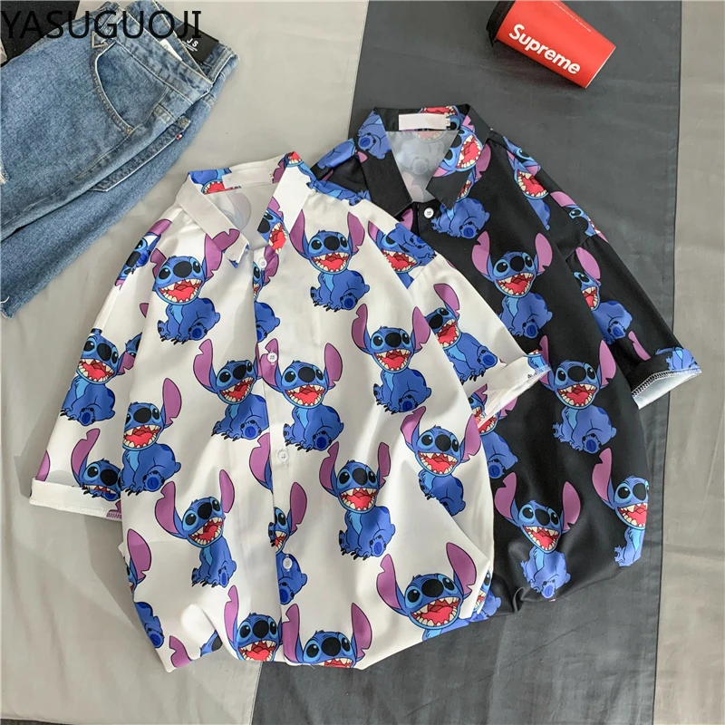 YASUGUOJI Men Summer Casual Cartoon 3D Print Short Sleeve Tee Shirt Turn-down Collar Blouse Hawaiian Top for Beach Holiday YASUGUOJI Men Summer Casual Cartoon 3D Print Short Sleeve Tee Shirt Turn-down Collar Blouse Hawaiian Top for Beach Holiday