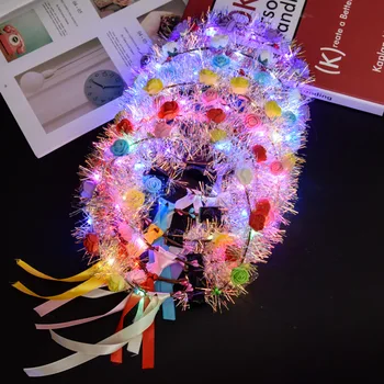 

Led Flower Wreath Headband Crown Festival Floral Garland Bohemia for Park Wedding Headdress Glow Hair Band Hen Party favor