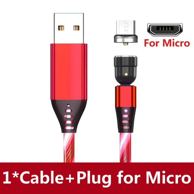AUFU LED Flowing Light Charging Magnetic USB Cord Glow Type C Cable Magnetic Cable Micro Charger Cable for iPhone Huawei Samsung Red for Micro
