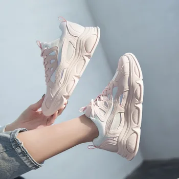 

2020 Spring Women Platform White Sneakers Korean Fashion Pink Casual Chunky Shoes Tennis Female Yellow Lace Up Woman Trainers